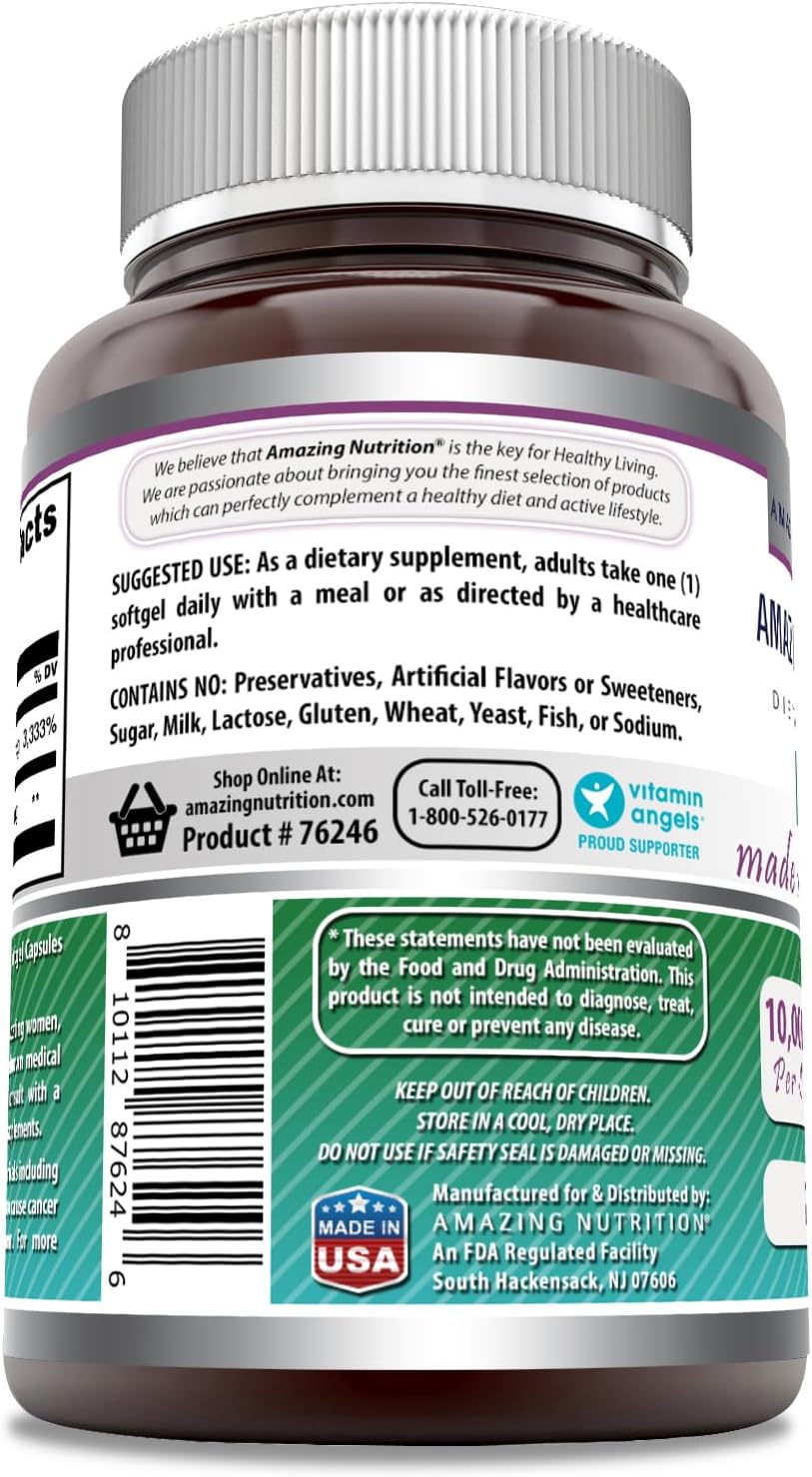 High Potency Biotin Supplement with Organic Coconut Oil | 10000 Mcg Softgels | Non-GMO, Gluten-Free | Made in USA | 1 Pack, 240 Count