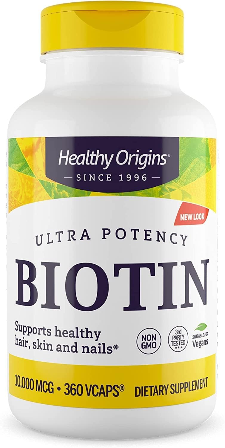 High-Potency Biotin (Vitamin B7) 10,000 mcg Capsules - Supports Skin, Hair, Nails - Non-GMO, Gluten-Free, Vegan - 360 ct.