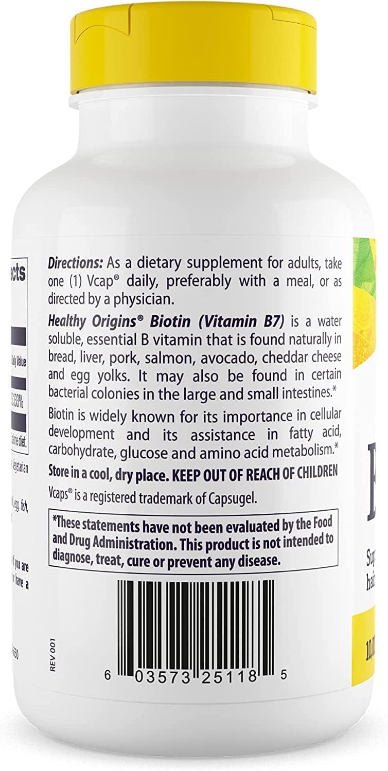 High-Potency Biotin (Vitamin B7) 10,000 mcg Capsules - Supports Skin, Hair, Nails - Non-GMO, Gluten-Free, Vegan - 360 ct.