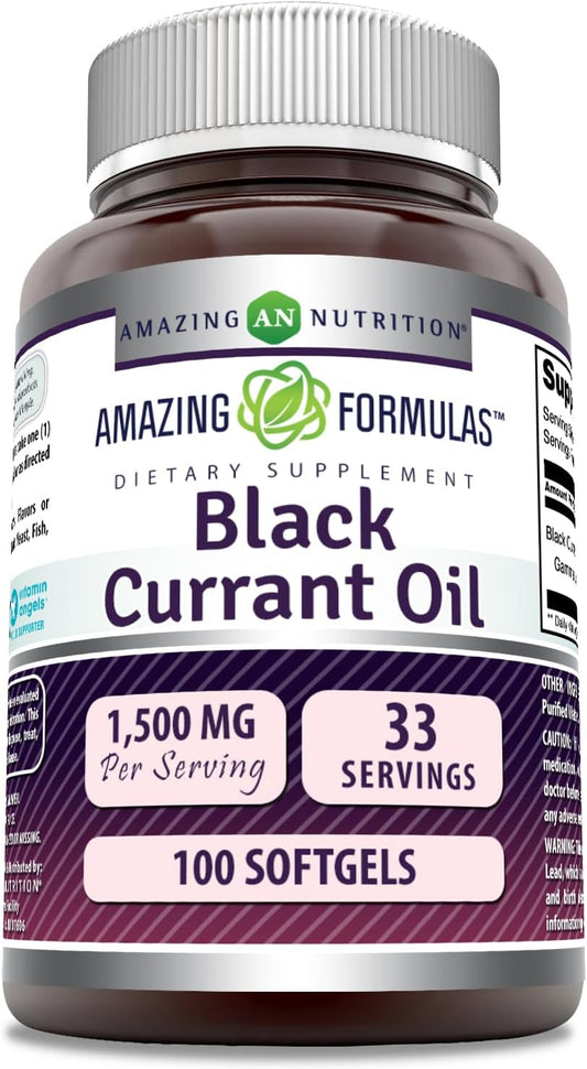 High Potency Black Currant Softgels with GLA - 1500mg, 100 Count - Non-GMO & Gluten Free