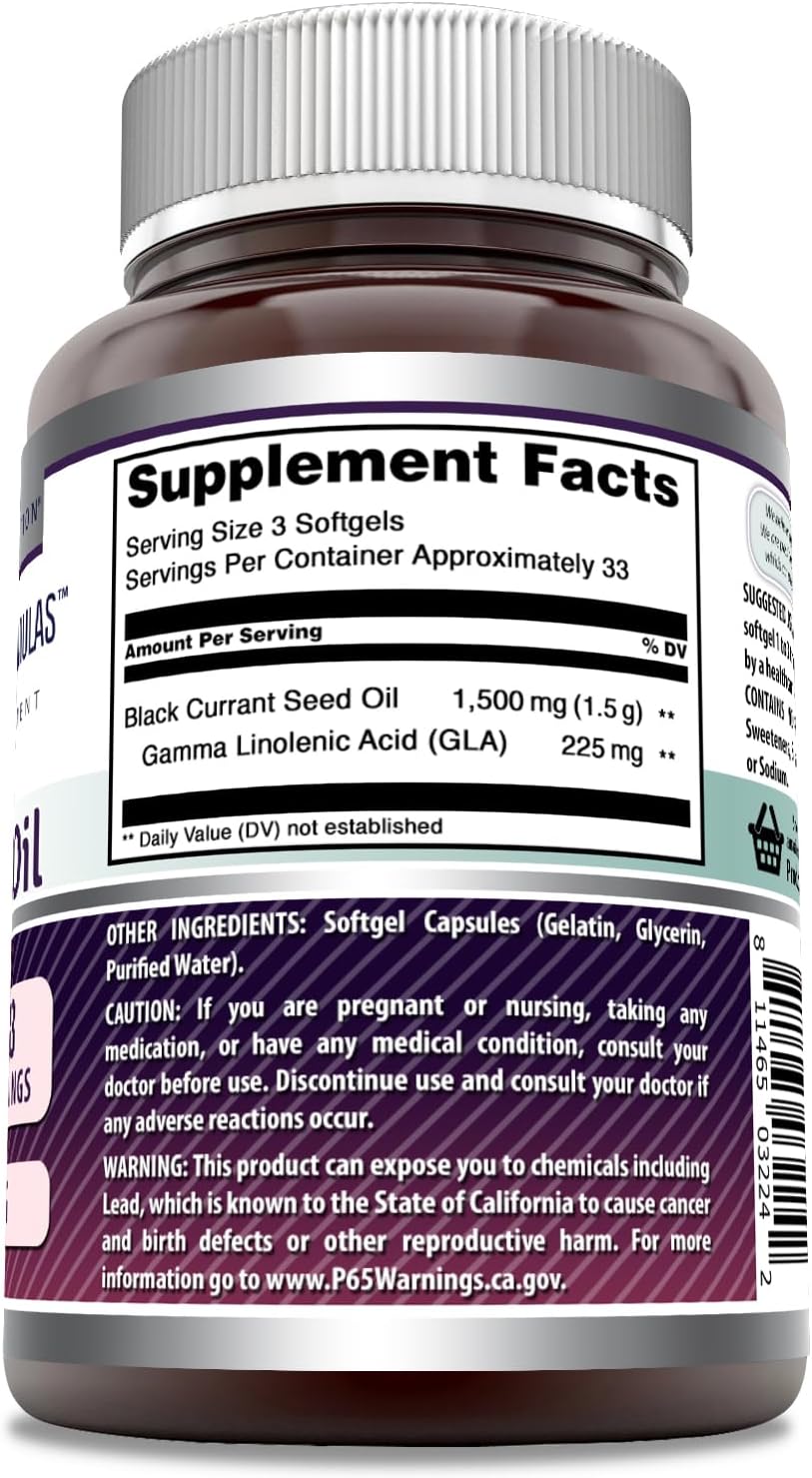High Potency Black Currant Softgels with GLA - 1500mg, 100 Count - Non-GMO & Gluten Free