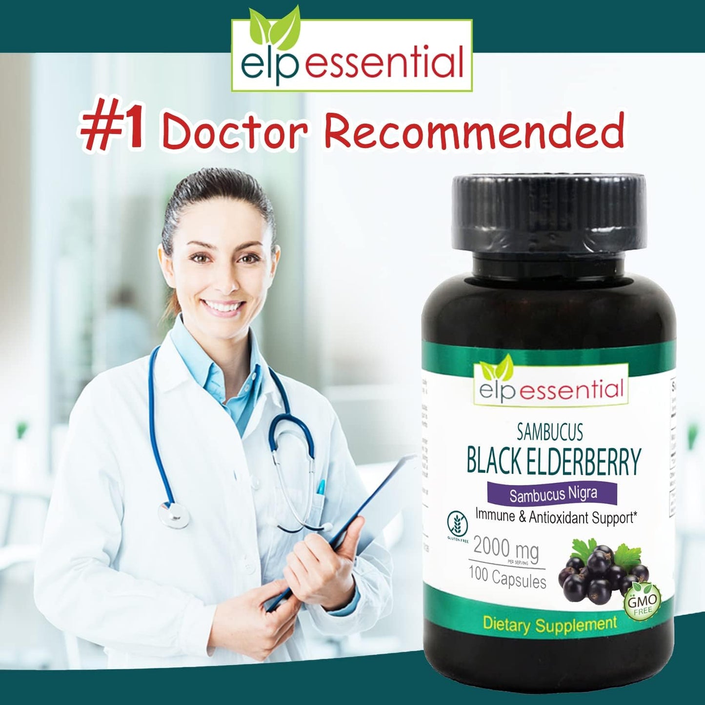 High Potency Black Elderberry Capsules 2000mg | 100 Count | Super Concentrated Sambucus Extract for Immune Support and Antioxidant Benefits