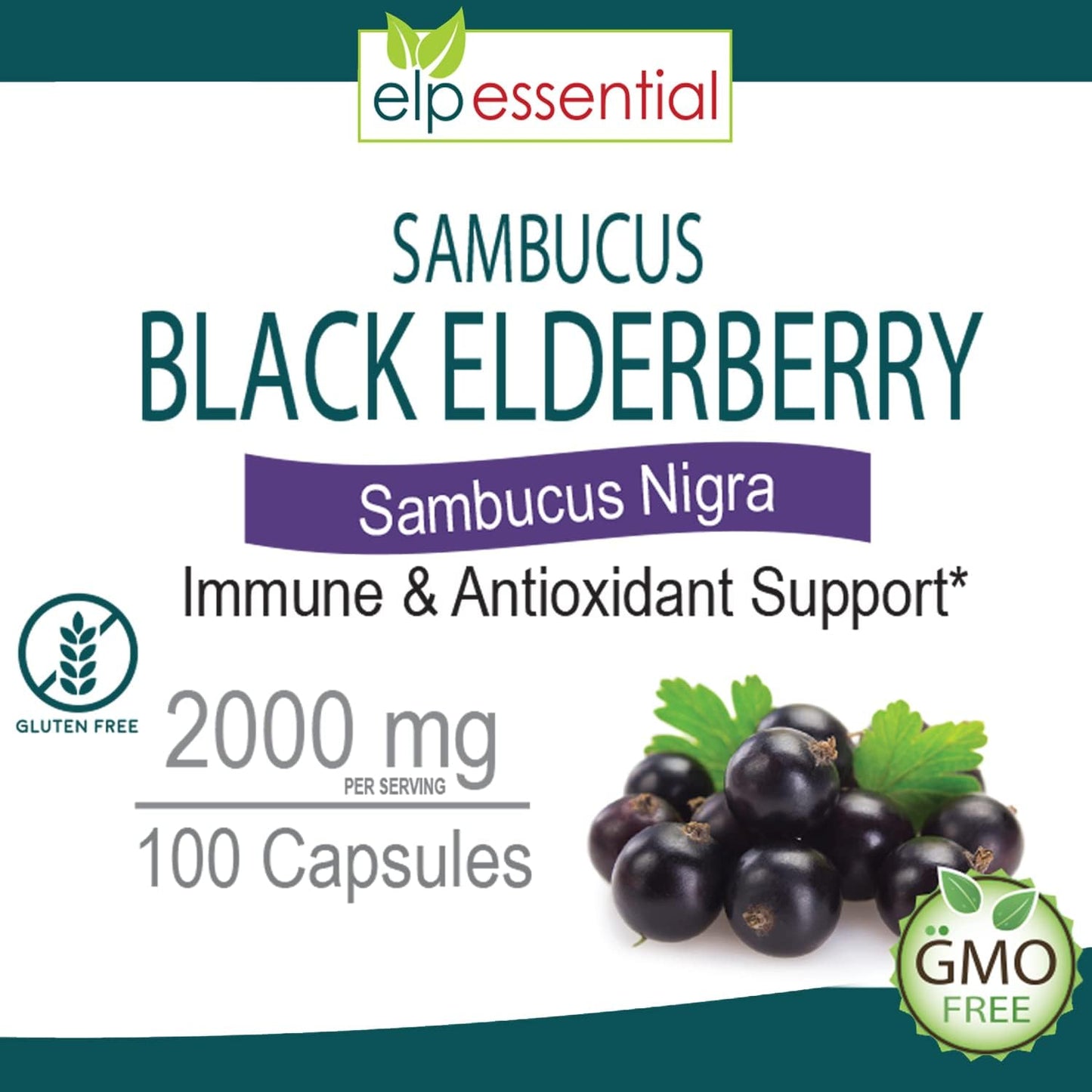 High Potency Black Elderberry Capsules 2000mg | 100 Count | Super Concentrated Sambucus Extract for Immune Support and Antioxidant Benefits