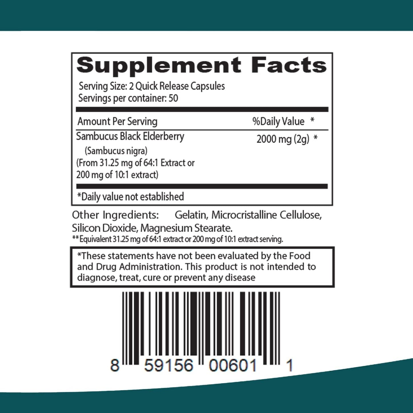 High Potency Black Elderberry Capsules 2000mg | 100 Count | Super Concentrated Sambucus Extract for Immune Support and Antioxidant Benefits