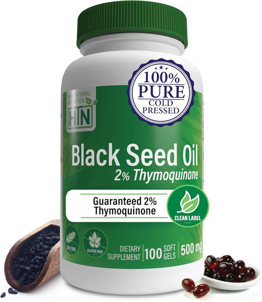 High Potency Black Seed Oil Softgels 500mg - Pure Cold Pressed, Organic, Non-GMO - 100 Count - 3rd Party Tested for Quality