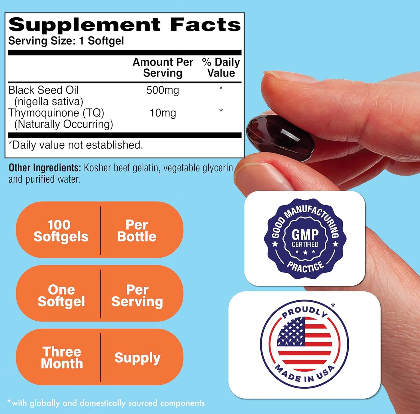 High Potency Black Seed Oil Softgels 500mg - Pure Cold Pressed, Organic, Non-GMO - 100 Count - 3rd Party Tested for Quality