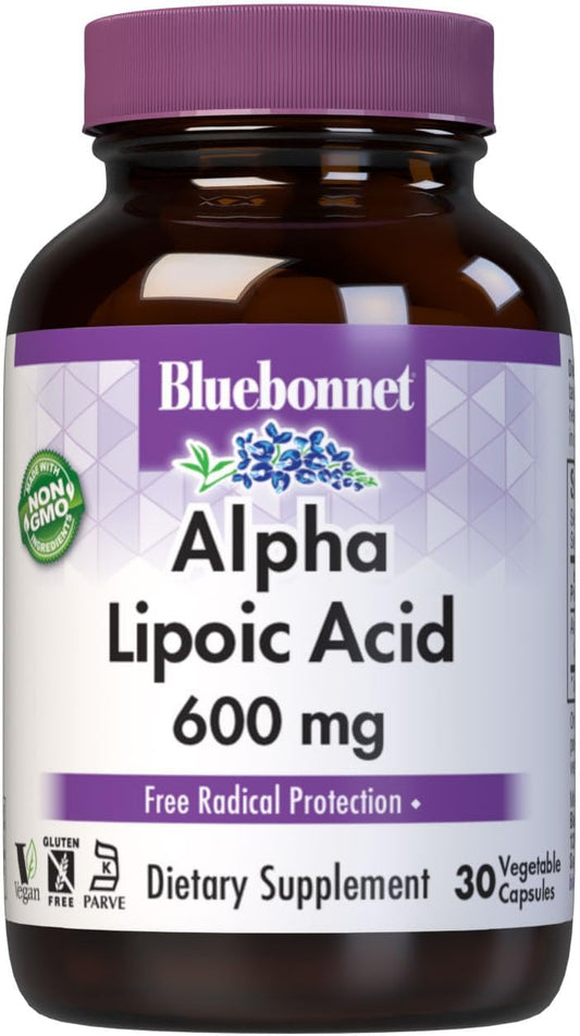 High Potency Bluebonnet Alpha Lipoic Acid 600mg Supplement for Antioxidant Support