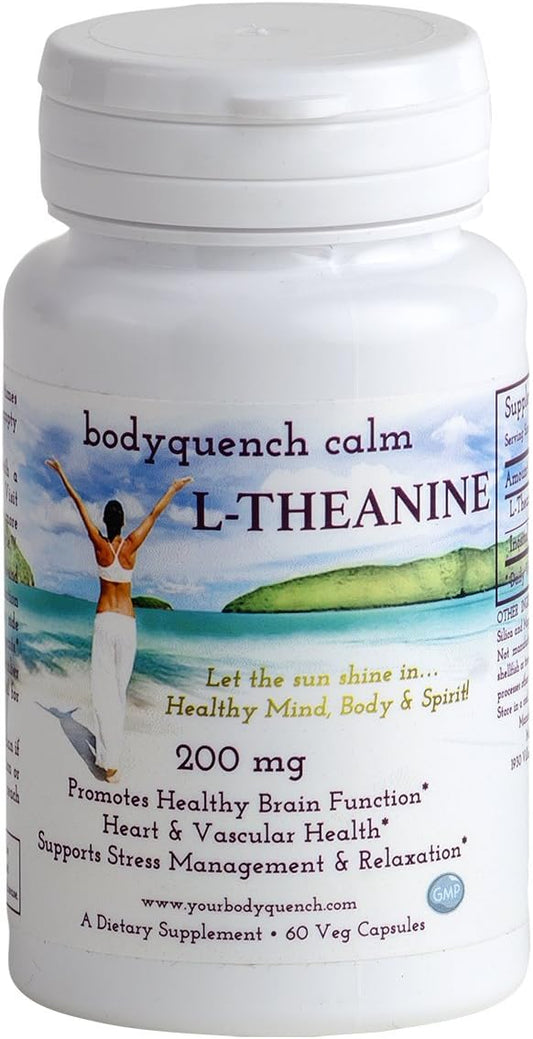 High Potency bodyquench L-Theanine + Inositol Capsules for Stress & Relaxation - 200mg L-Theanine, 100mg Inositol - Heart & Brain Health Support - 60 Veg Caps