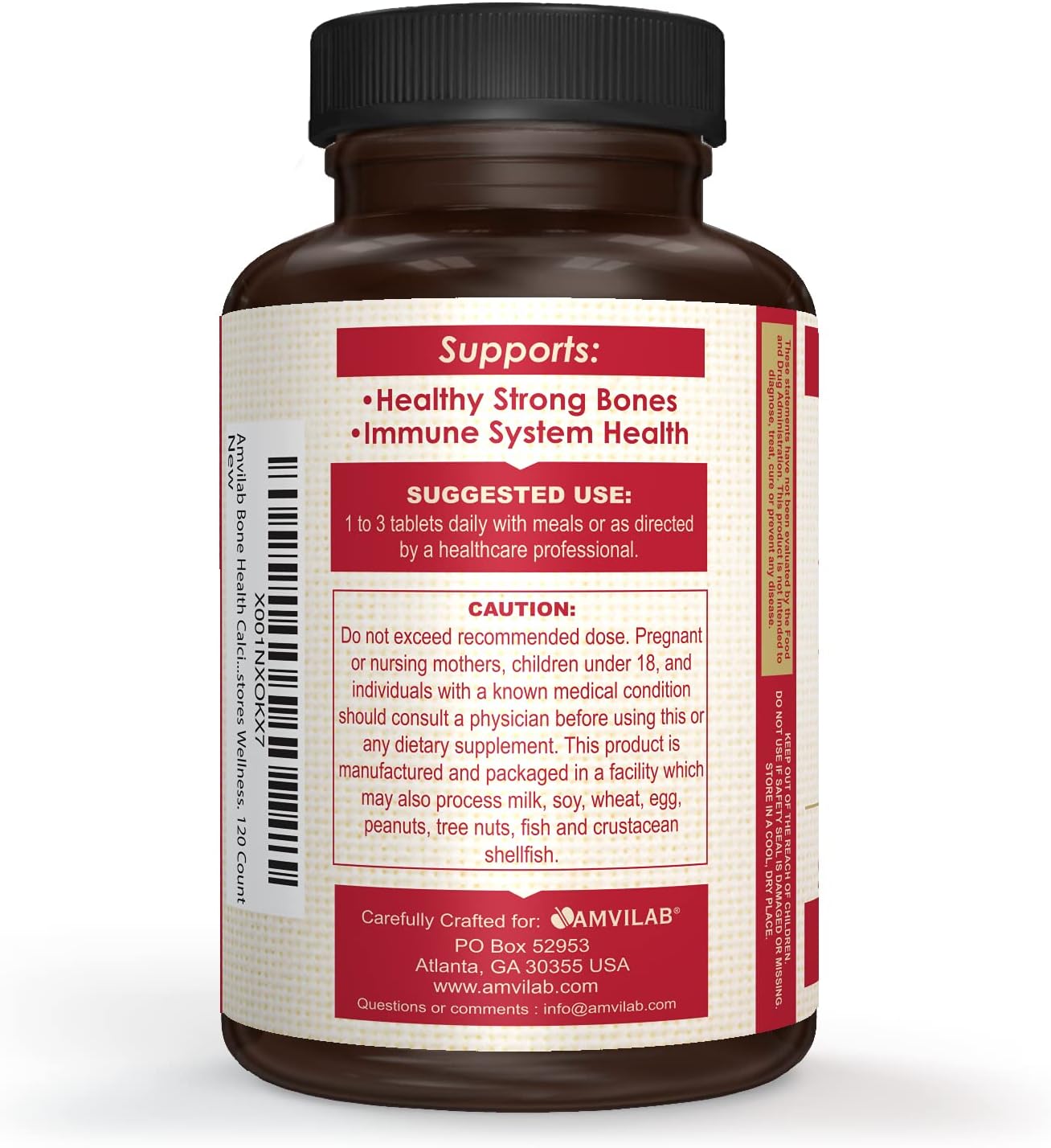 High-Potency Bone Health Supplement with Calcium, Magnesium, and Vitamin D for Men and Women - 120 Count Bottle