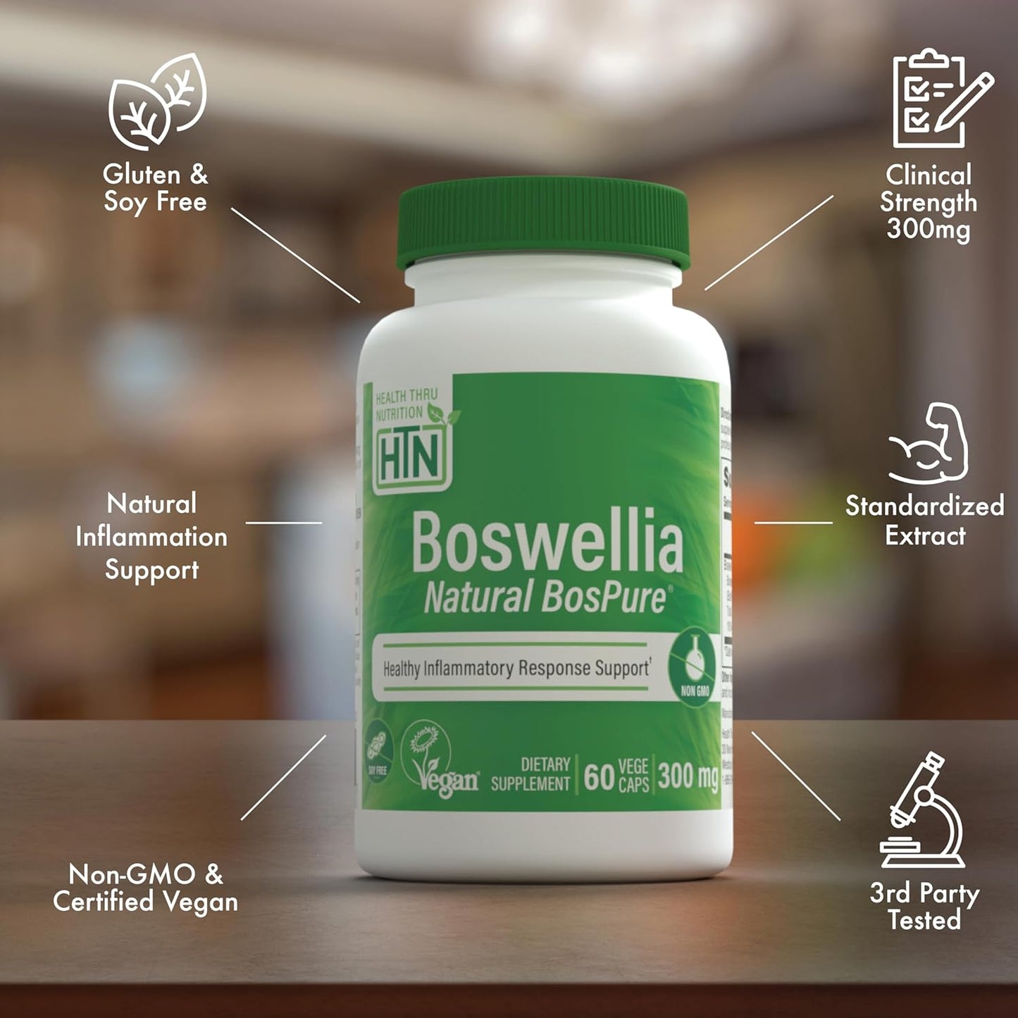 High Potency Boswellia 300mg Capsules with Bospure AKBAMAX for Healthy Inflammatory Support | Vegan Certified, Non-GMO | Gluten & Soy Free