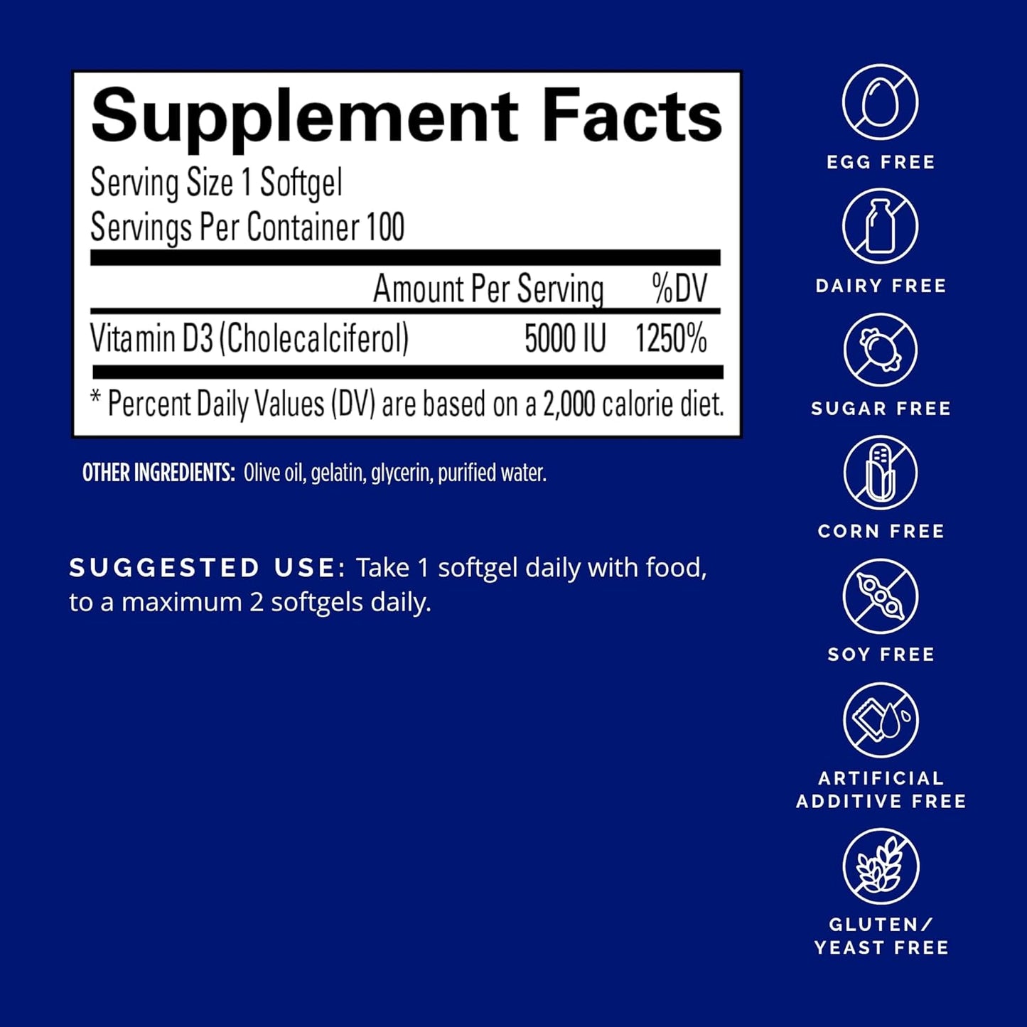 High Potency BrainMD by Dr Amen Vitamin D3 5000 Softgels, Gluten Free, 100 Servings