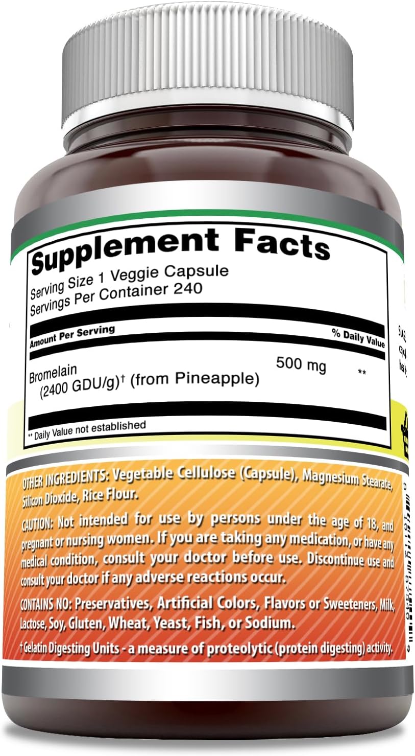 High Potency Bromelain 500mg 2400 GDU Veggie Capsules - 240 Count | Non-GMO & Gluten Free - Made in USA - Ideal for Vegetarians