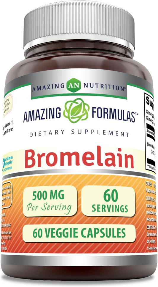 High Potency Bromelain 500mg Capsules - 60 Count - Non-GMO & Gluten Free - Vegetarian Friendly - Made in USA