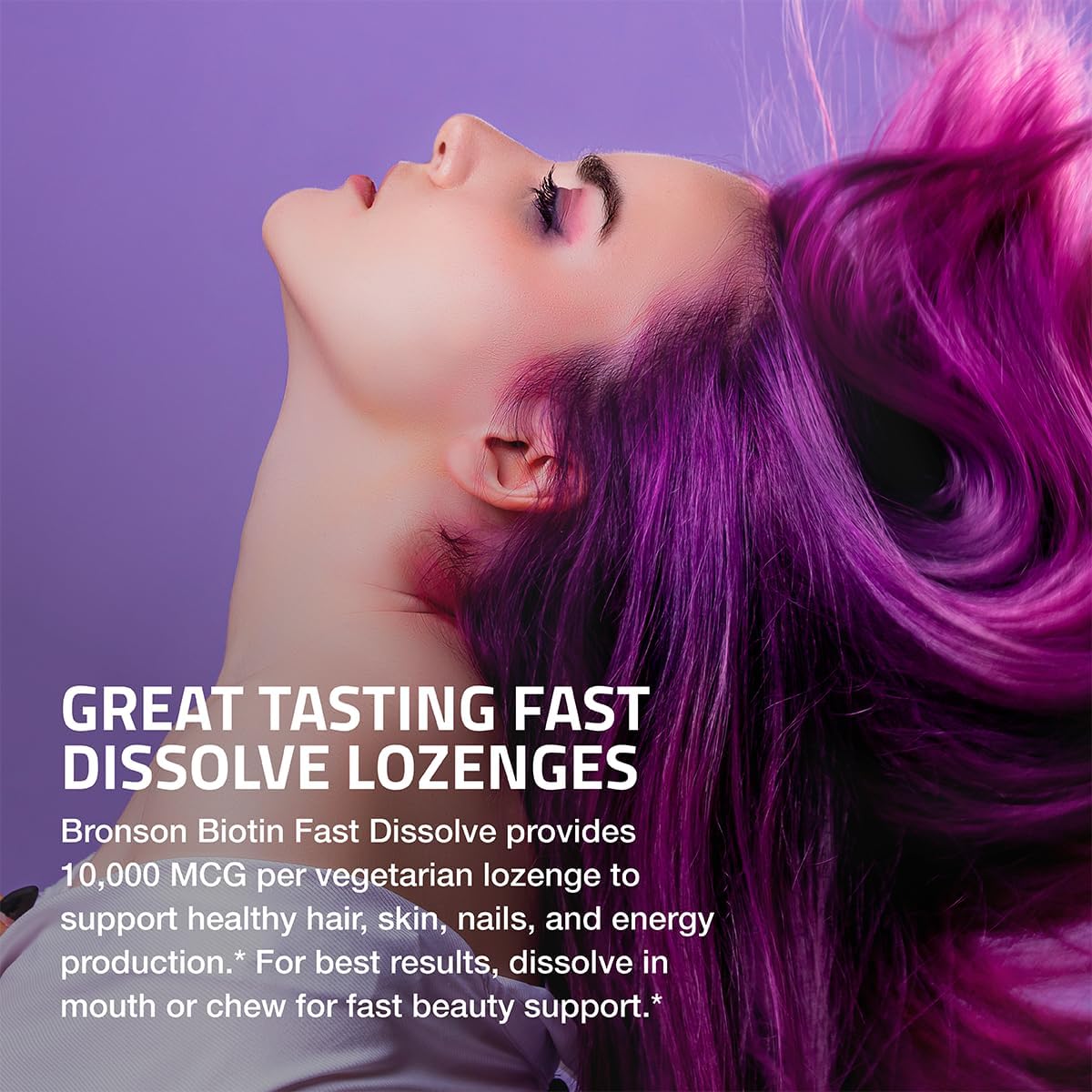 High Potency Bronson Biotin 10,000 MCG Lozenges - Fast Dissolve Mixed Berry Flavor - Supports Hair, Skin & Nails - Non-GMO - 360 Vegetarian Lozenges