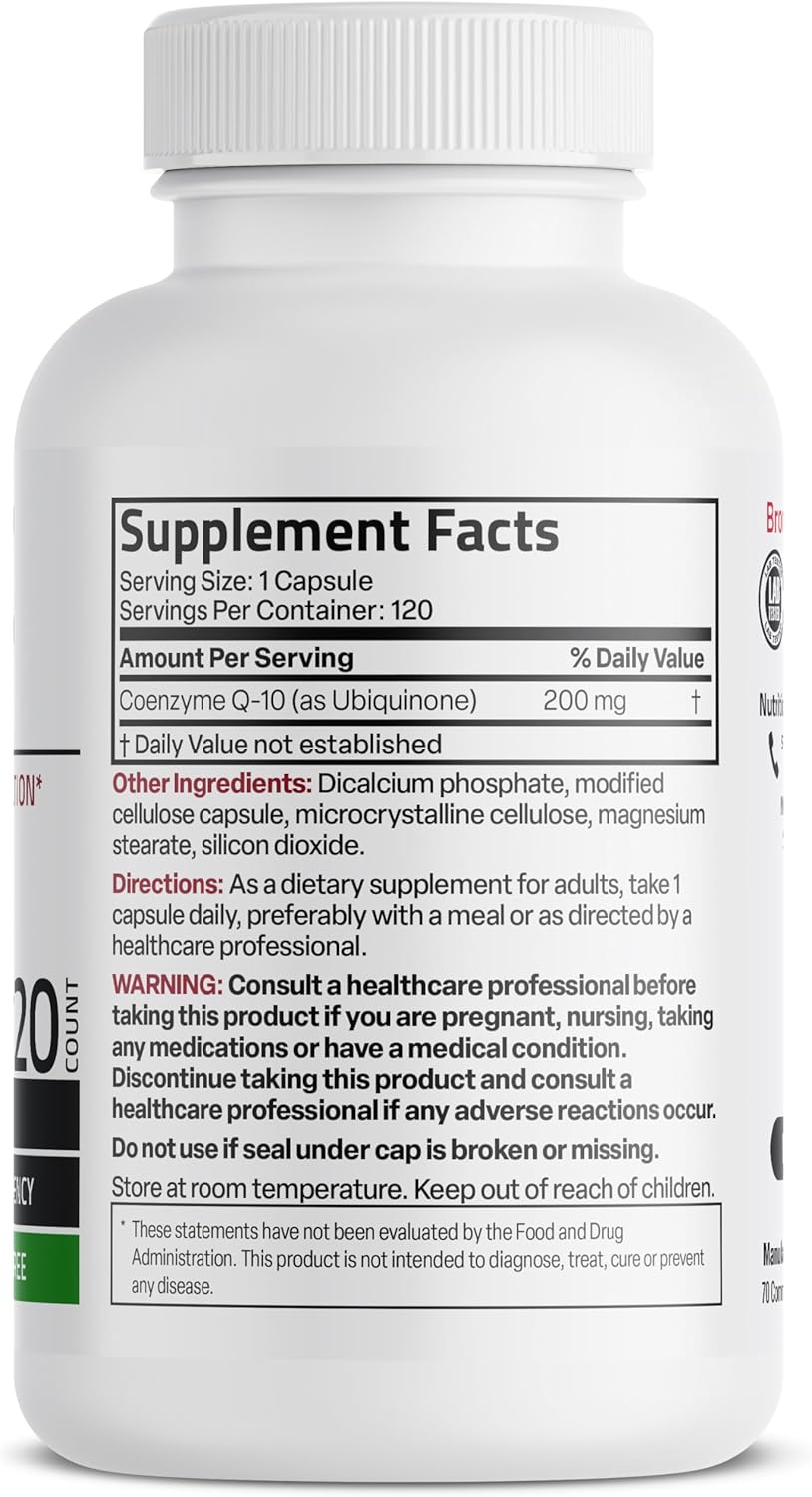 High Potency Bronson CoQ10 200 MG Supplement for Cellular Energy Production - 120 Vegetarian Capsules