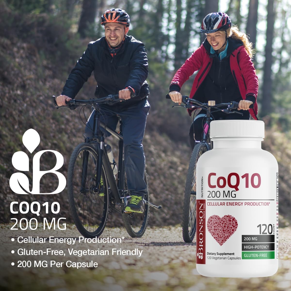 High Potency Bronson CoQ10 200 MG Supplement for Cellular Energy Production - 120 Vegetarian Capsules