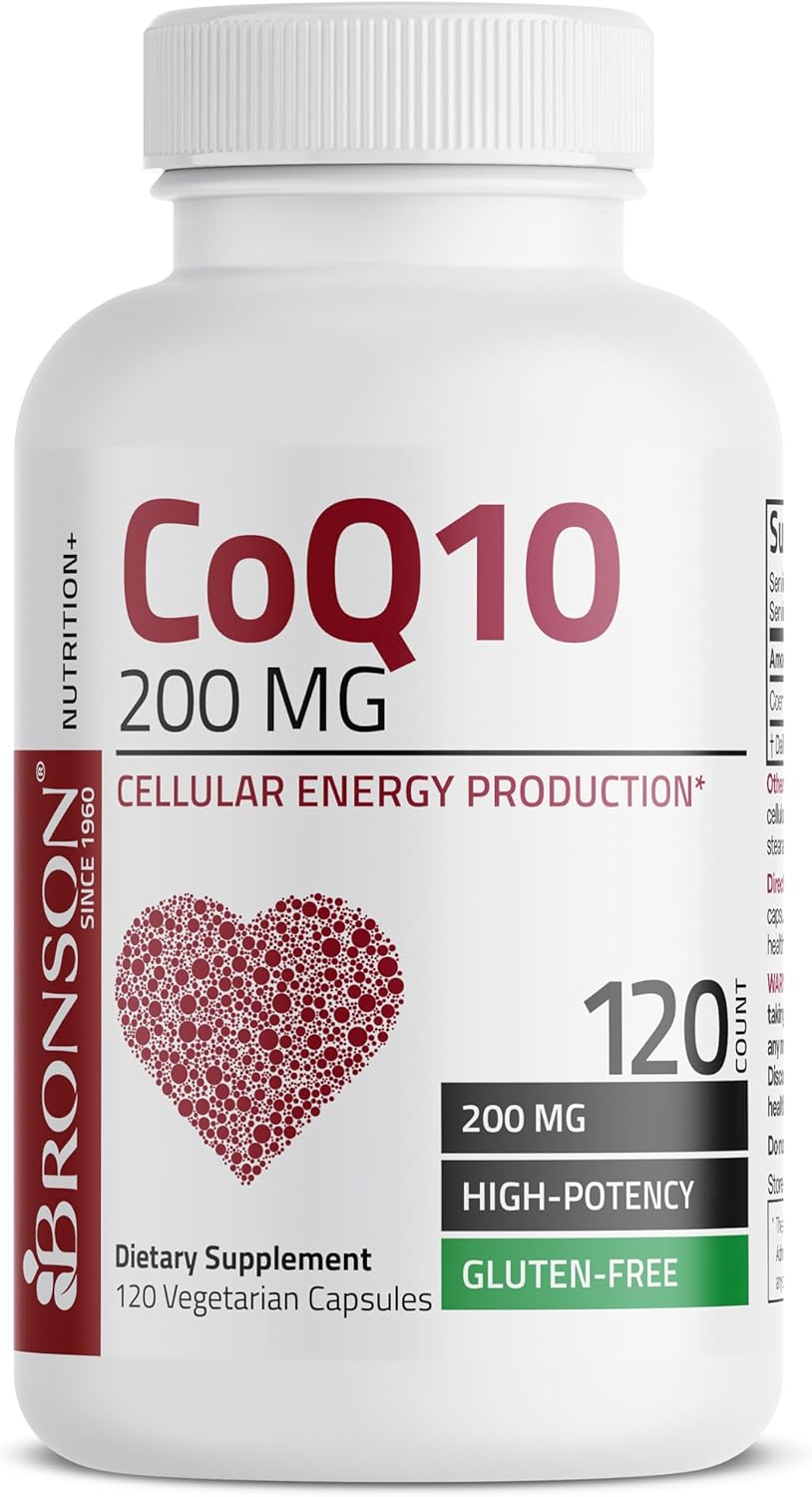 High Potency Bronson CoQ10 200 MG Supplement for Cellular Energy Production - 120 Vegetarian Capsules