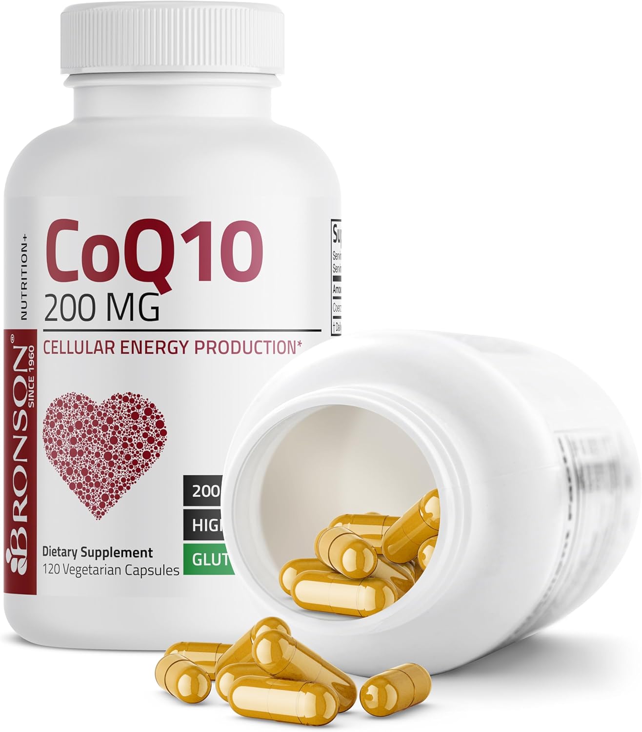 High Potency Bronson CoQ10 200 MG Supplement for Cellular Energy Production - 120 Vegetarian Capsules