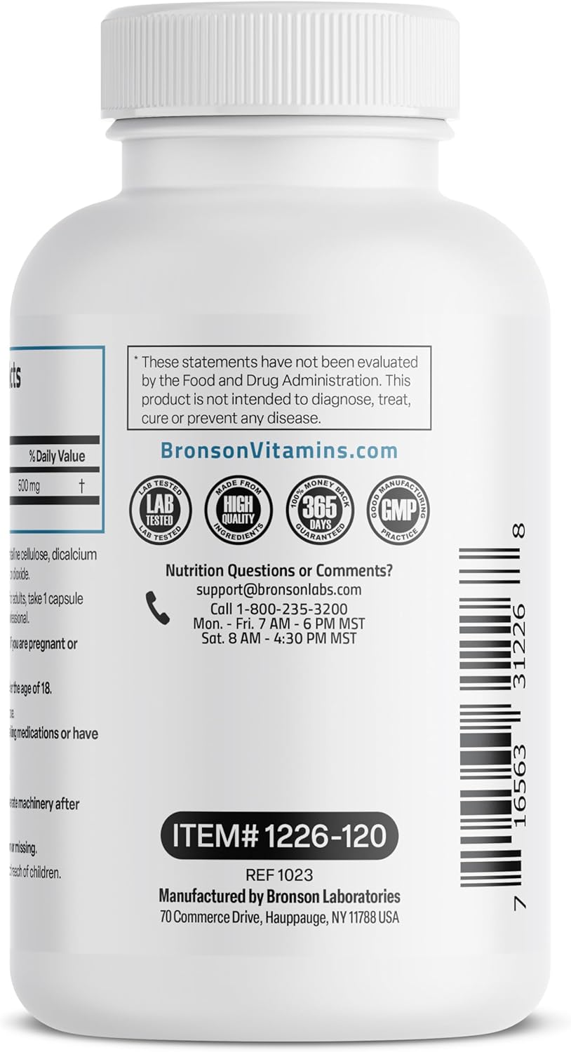 High Potency Bronson L-Tryptophan 500 MG Capsules for Relaxation & Positive Mood Support - Non-GMO, 120 Count