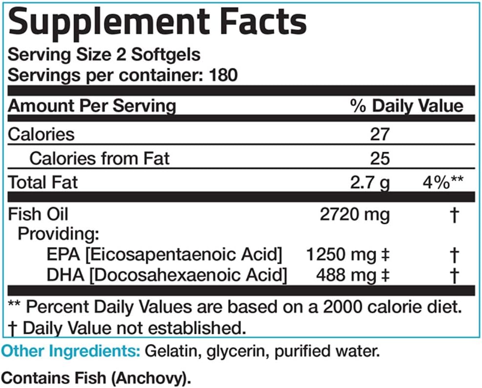 High Potency Bronson Omega 3 Fish Oil Supplement - Triple Strength, Non-GMO, Heavy Metal Tested, 360 Softgels