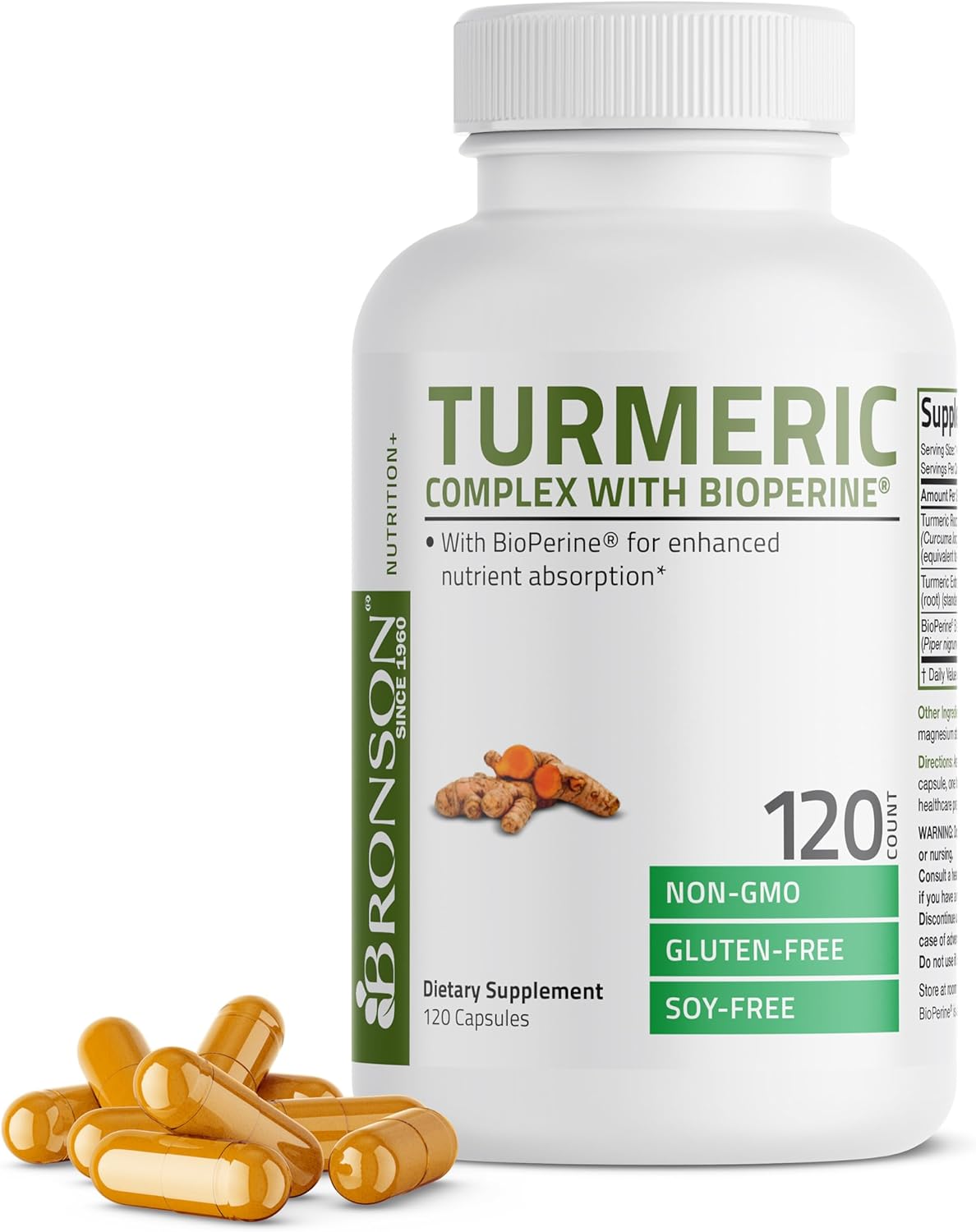 High Potency Bronson Turmeric Curcumin Capsules with BioPerine for Premium Joint Support - 120 Count