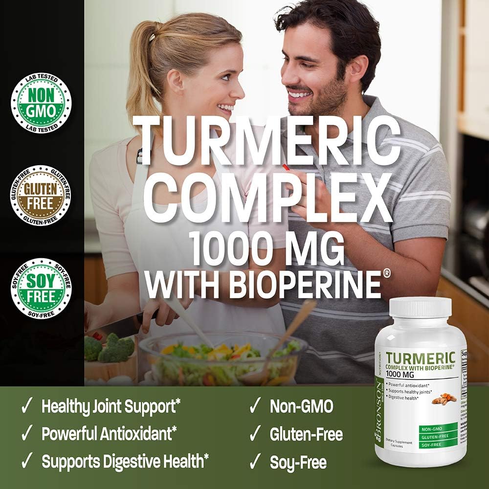 High Potency Bronson Turmeric Curcumin Capsules with BioPerine for Joint Support - 95% Standardized Curcuminoids - Non-GMO - 180 Count