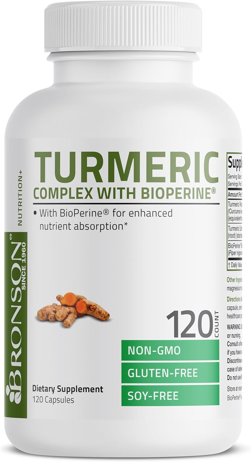 High Potency Bronson Turmeric Curcumin Capsules with BioPerine for Premium Joint Support - 120 Count