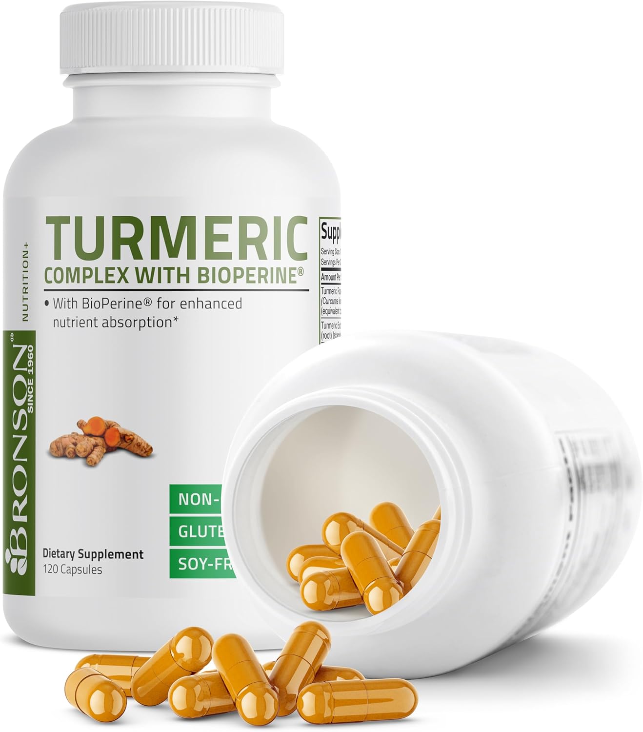 High Potency Bronson Turmeric Curcumin Capsules with BioPerine for Premium Joint Support - 120 Count