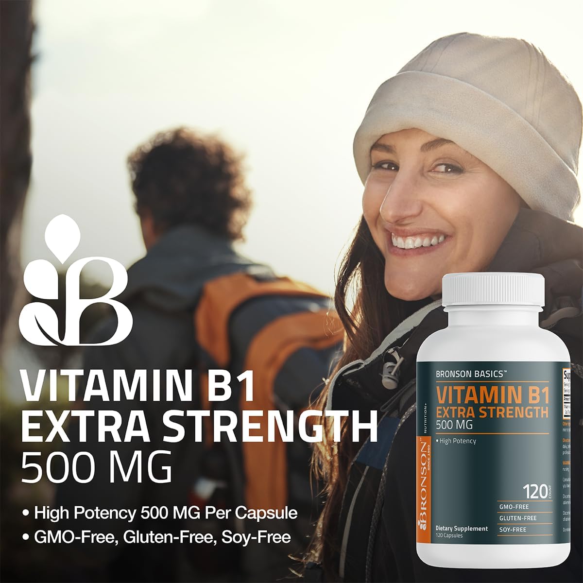 High Potency Bronson Vitamin B1 500 MG Extra Strength Non-GMO Capsules - 120 Count