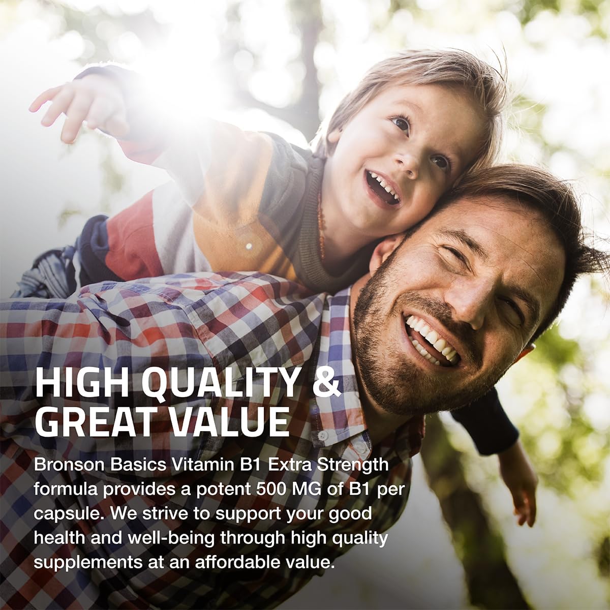 High Potency Bronson Vitamin B1 500 MG Extra Strength Non-GMO Capsules - 120 Count