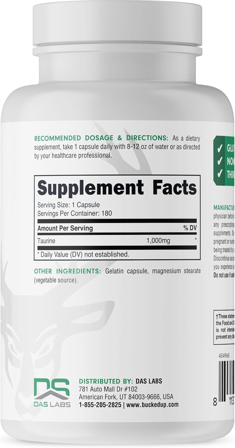 High Potency Bucked Up Taurine Capsules - 1000 MG (180 Servings)
