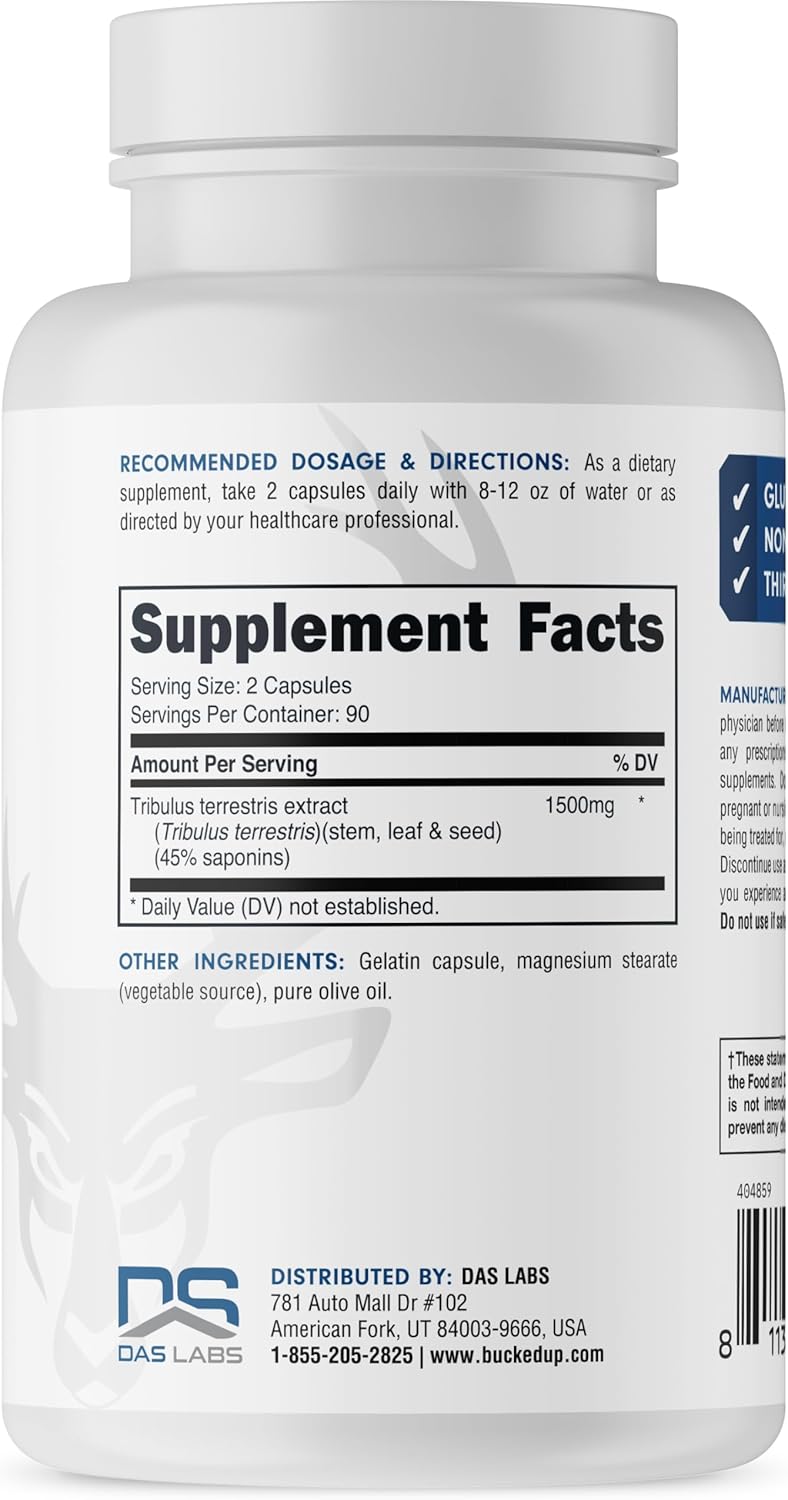 High Potency Bucked Up Tribulus Essentials - 1500mg Per Serving (90 Servings, 180 Capsules)