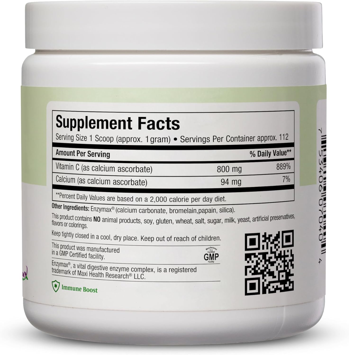 High Potency Buffered Vitamin C Powder for Immune Health - 800mg - Kosher - 4oz