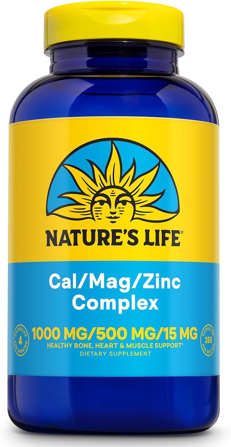 High Potency Calcium Magnesium Zinc Supplement with Vitamin D and Boron - Supports Bone, Muscle, and Heart Health - 250 Capsules, 62 Servings - Nature's Life