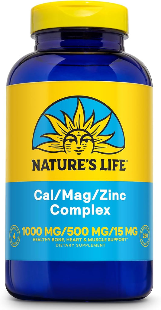 High Potency Calcium Magnesium Zinc Supplement with Vitamin D and Boron - Supports Bone, Muscle, and Heart Health - 250 Capsules, 62 Servings - Nature's Life