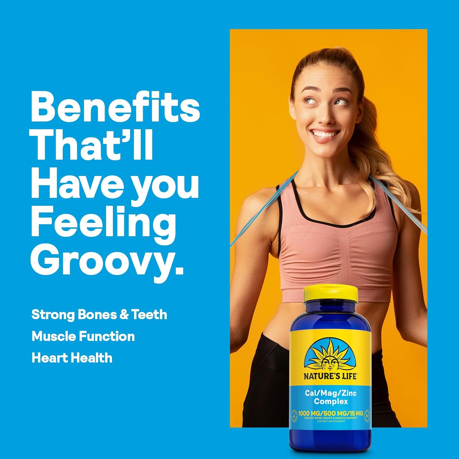 High Potency Calcium Magnesium Zinc Supplement with Vitamin D and Boron - Supports Bone, Muscle, and Heart Health - 250 Capsules, 62 Servings - Nature's Life