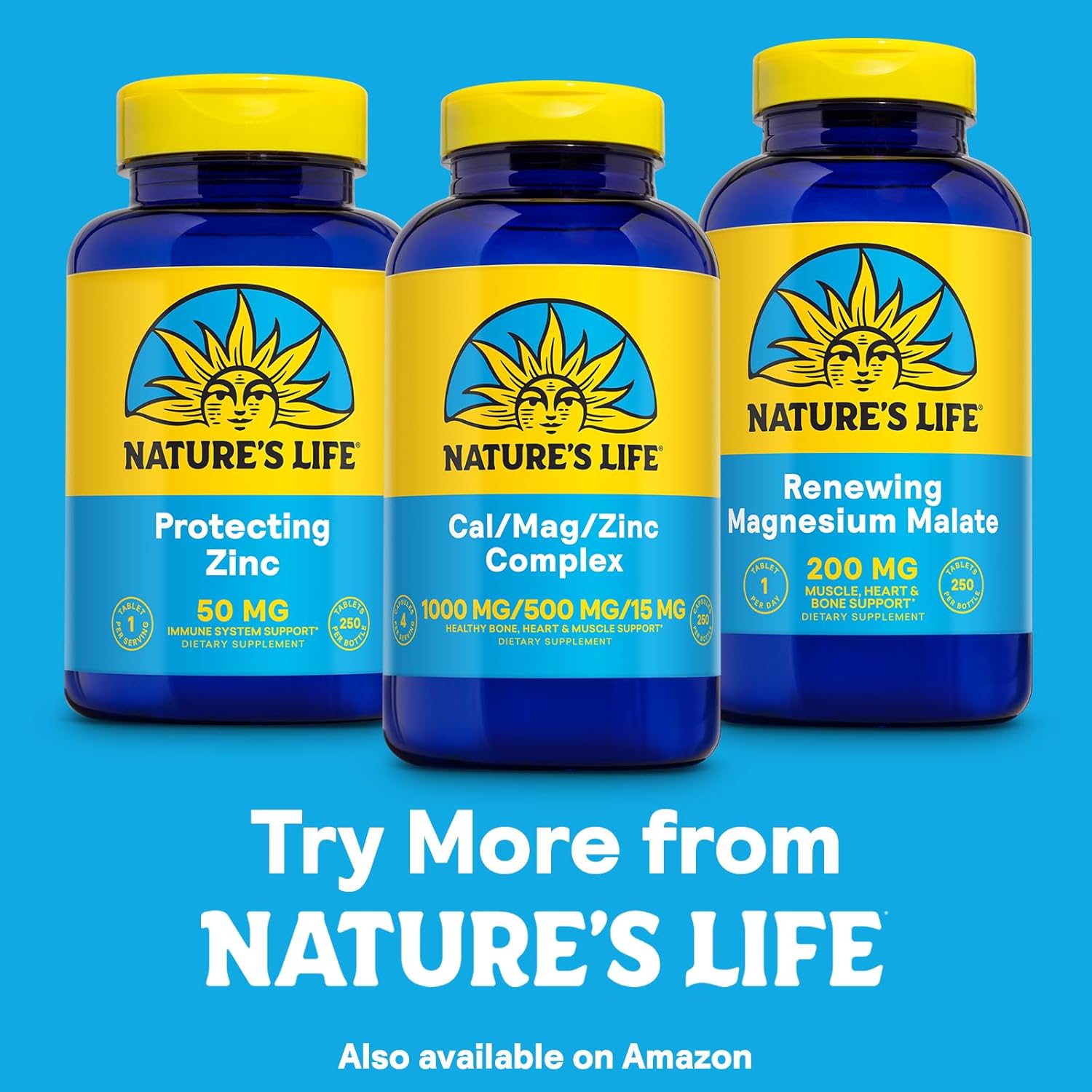 High Potency Calcium Magnesium Zinc Supplement with Vitamin D and Boron - Supports Bone, Muscle, and Heart Health - 250 Capsules, 62 Servings - Nature's Life