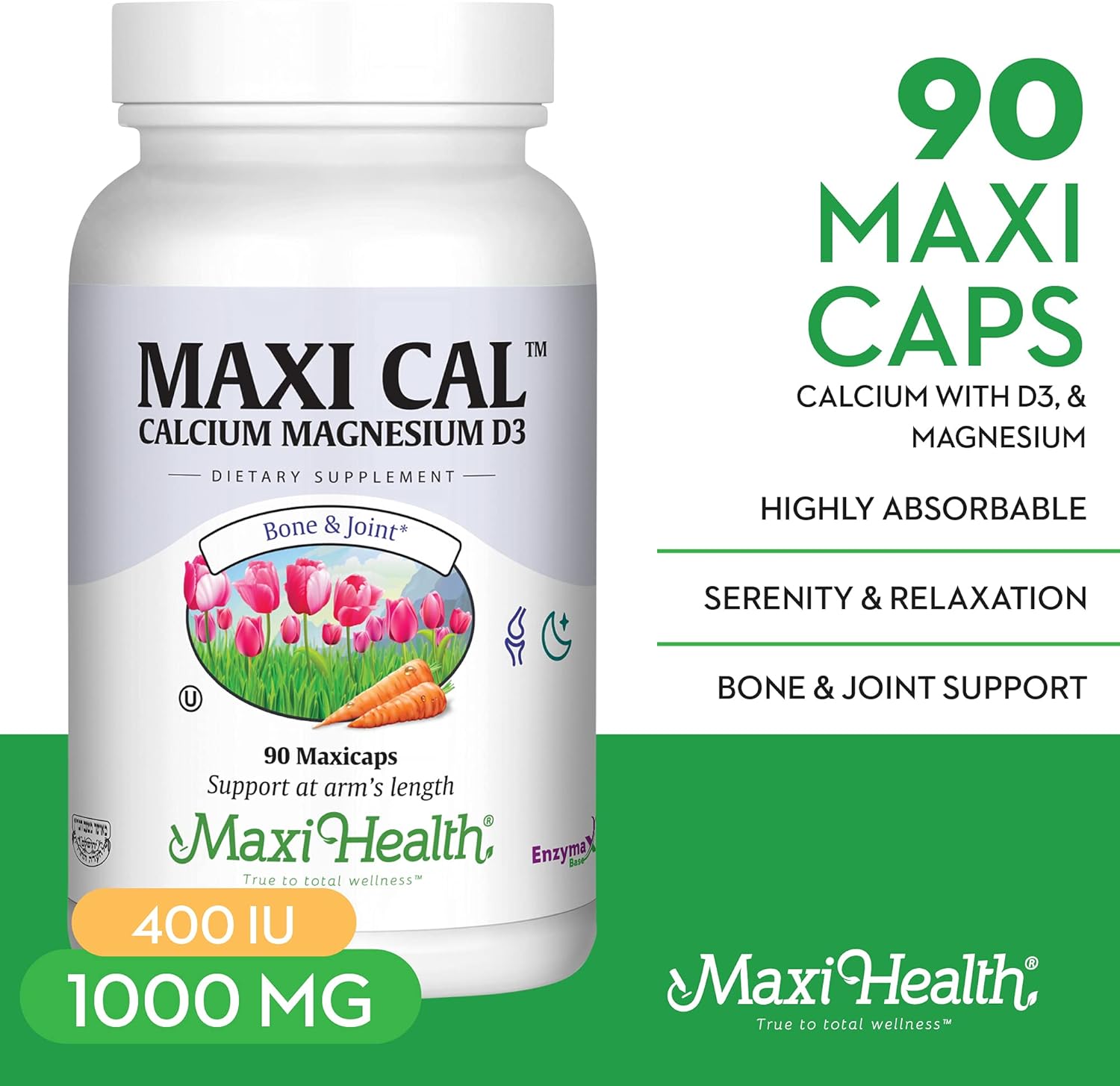 High Potency Calcium Supplement with Vitamin D3 and Magnesium - Supports Bone, Teeth, and Joint Health - 90 Capsules for Men and Women