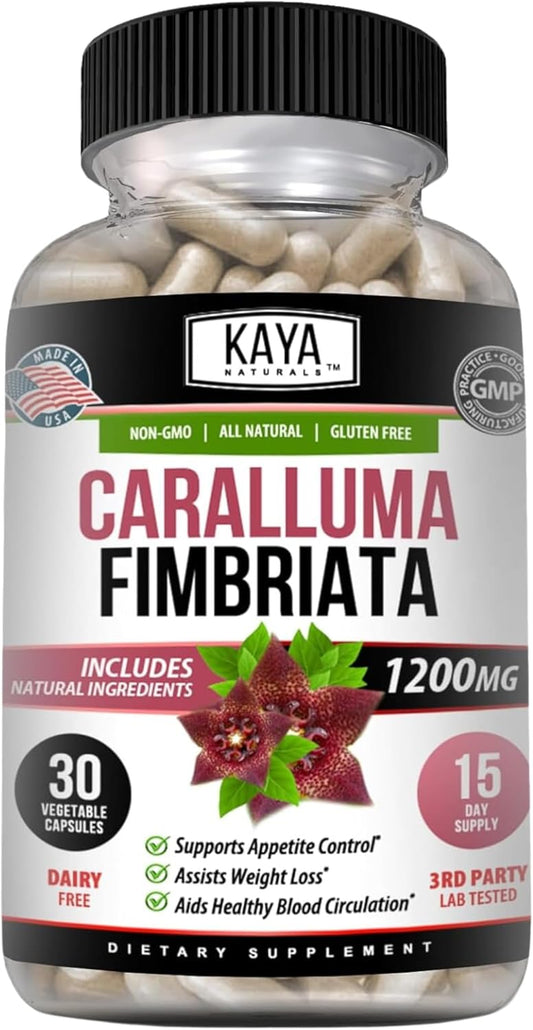 High Potency Caralluma Fimbriata 1200mg Supplement for Endurance Support - 30 Vegetarian Capsules by Kaya Naturals