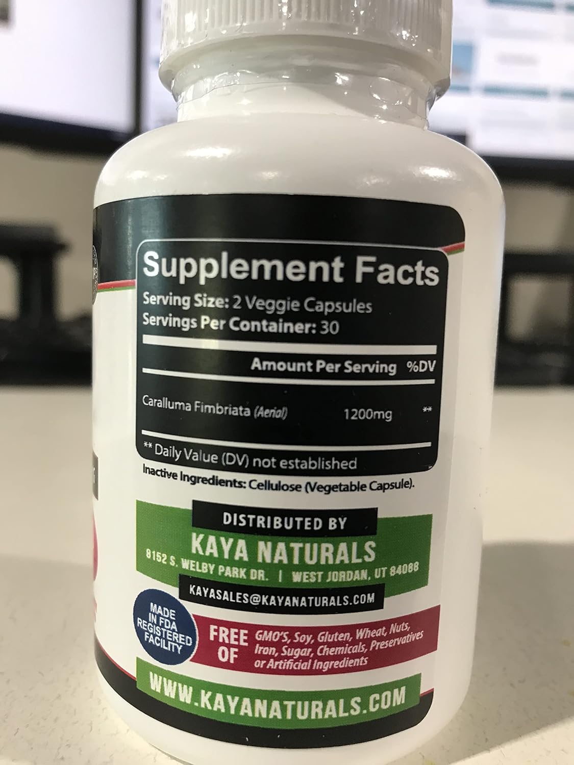 High Potency Caralluma Fimbriata 1200mg Supplement for Natural Endurance Support - 60 Vegetarian Capsules by Kaya Naturals