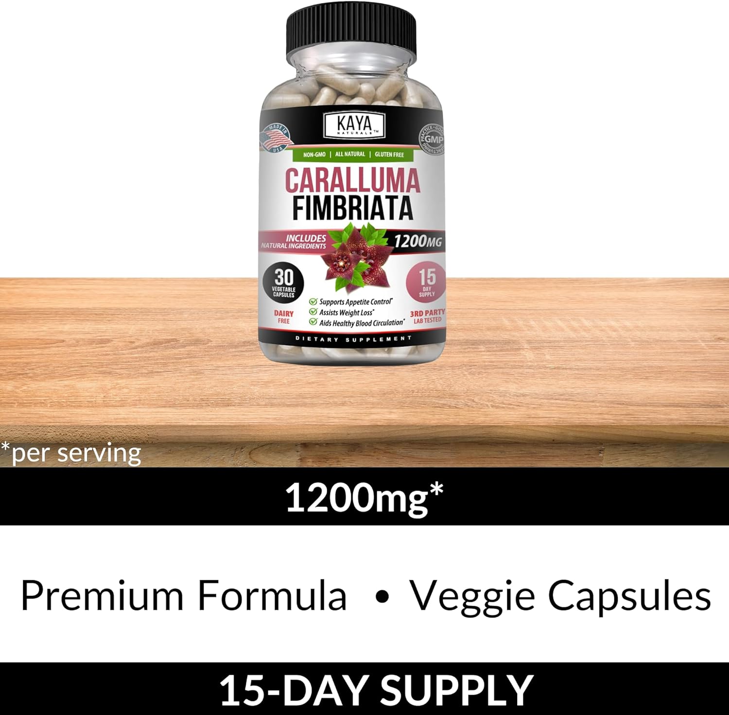 High Potency Caralluma Fimbriata 1200mg Supplement for Endurance Support - 30 Vegetarian Capsules by Kaya Naturals