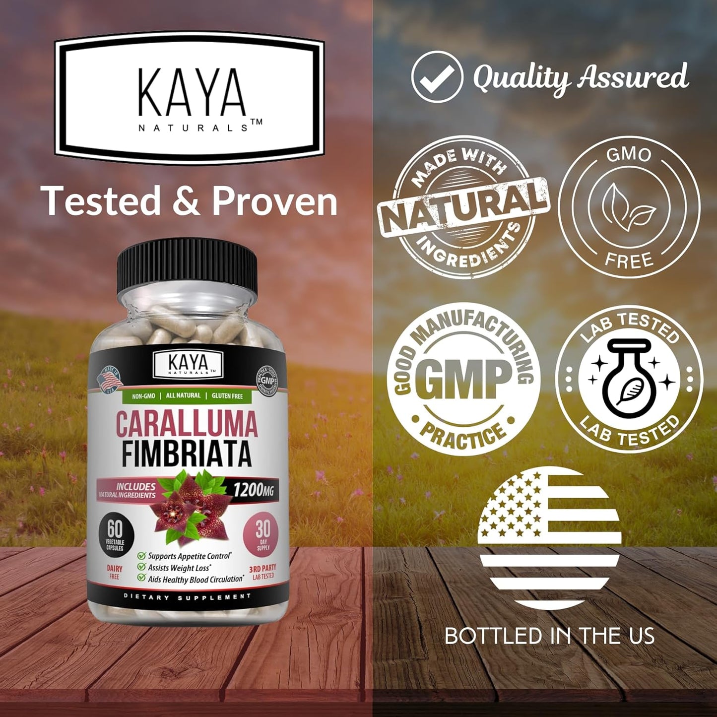 High Potency Caralluma Fimbriata 1200mg Supplement for Natural Endurance Support - 60 Vegetarian Capsules by Kaya Naturals