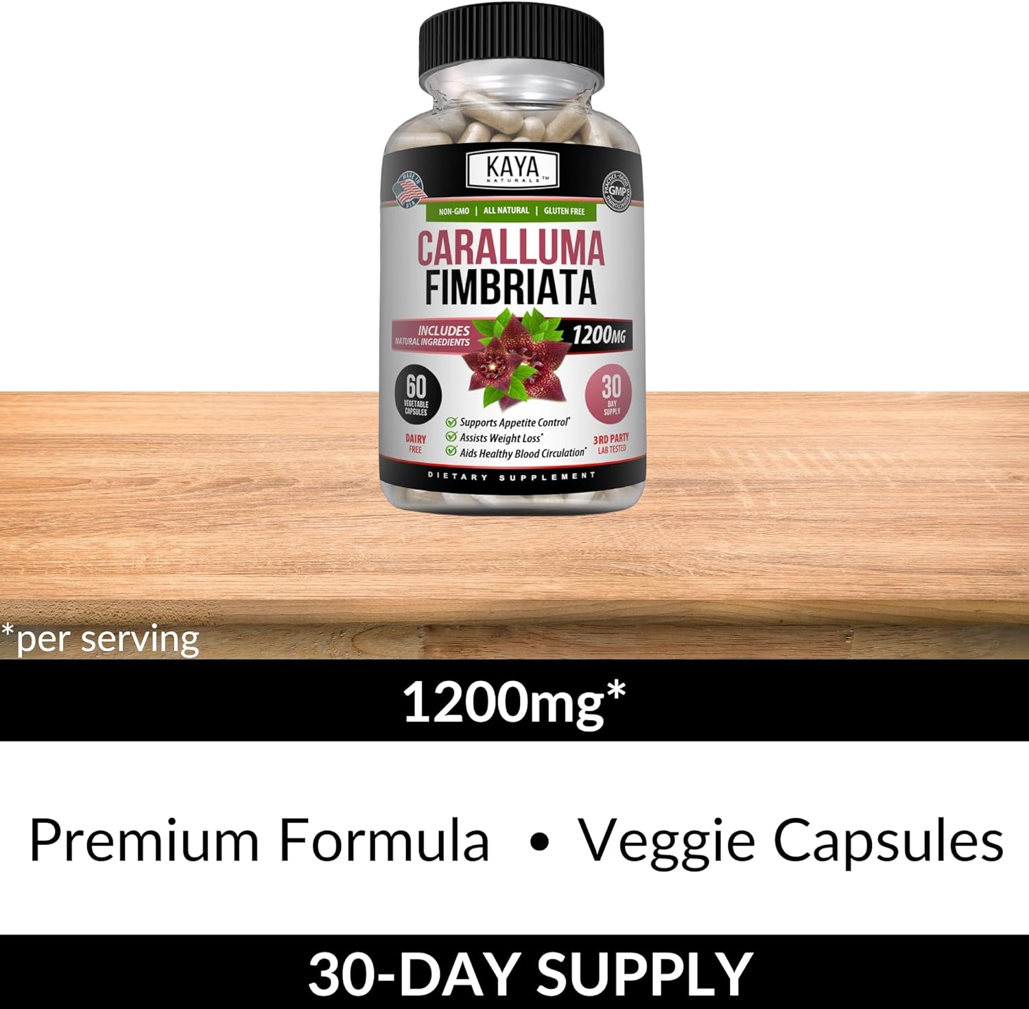 High Potency Caralluma Fimbriata 1200mg Supplement for Natural Endurance Support - 60 Vegetarian Capsules by Kaya Naturals