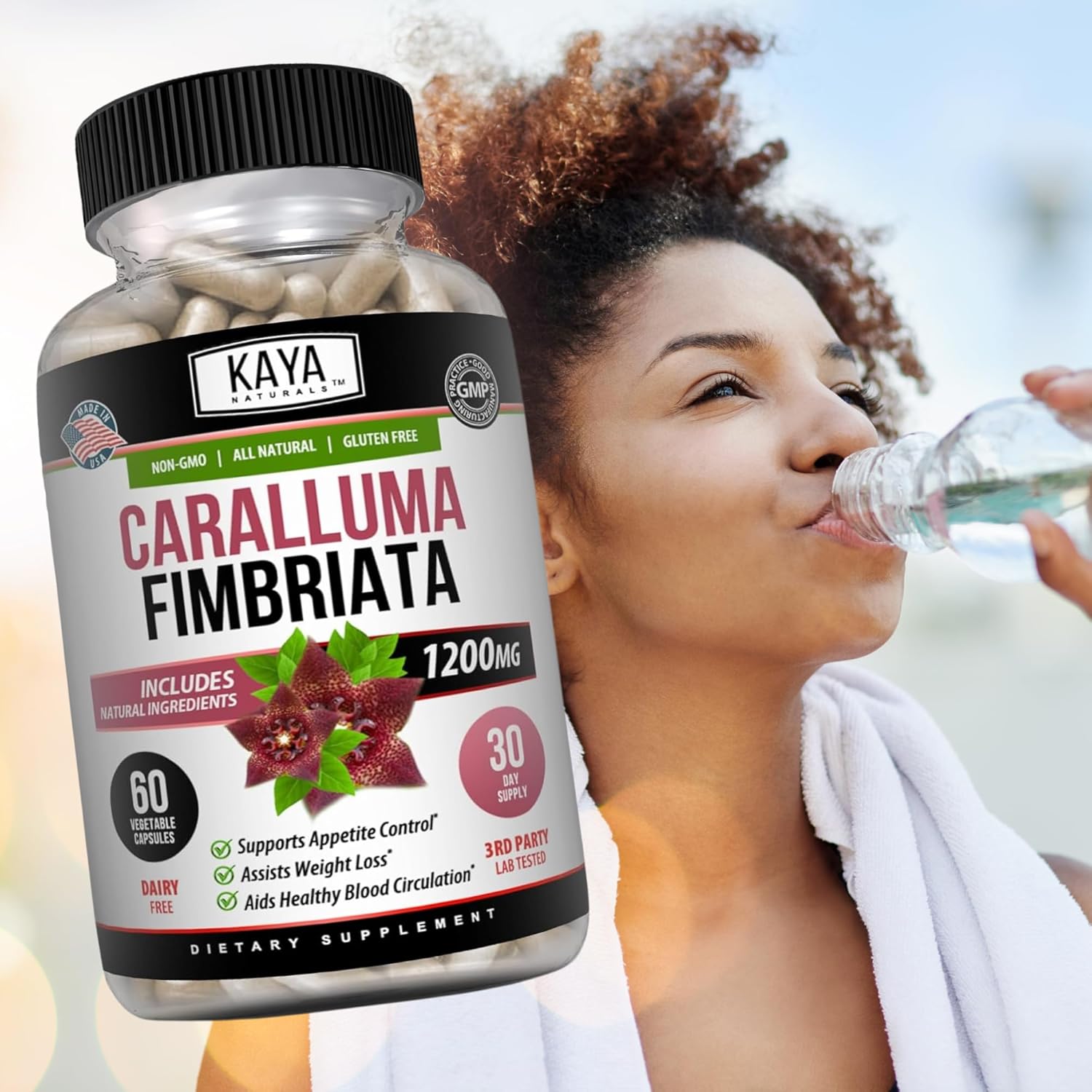 High Potency Caralluma Fimbriata 1200mg Supplement for Natural Endurance Support - 60 Vegetarian Capsules by Kaya Naturals