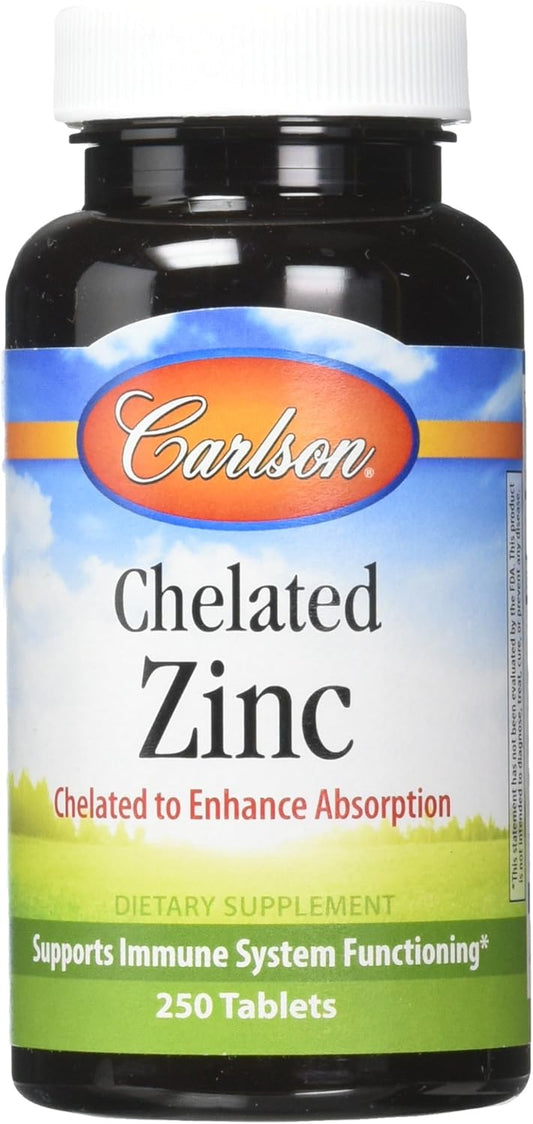 High Potency Carlson Labs Chelated Zinc Tablets - 30mg, 250 Tablets