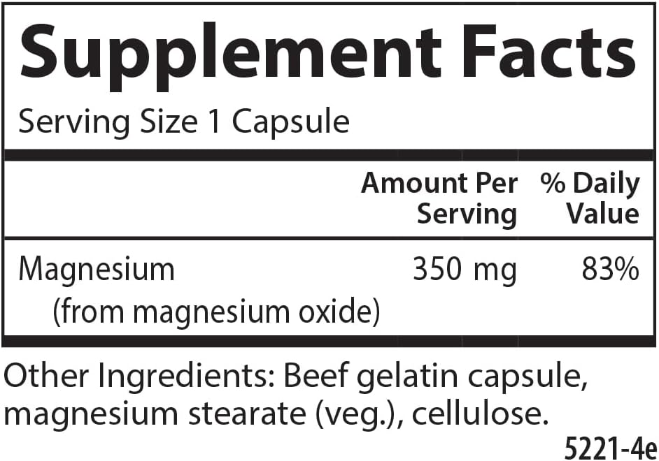 High Potency Carlson Magnesium Capsules for Muscle Function & Nerve Health - 90 Count