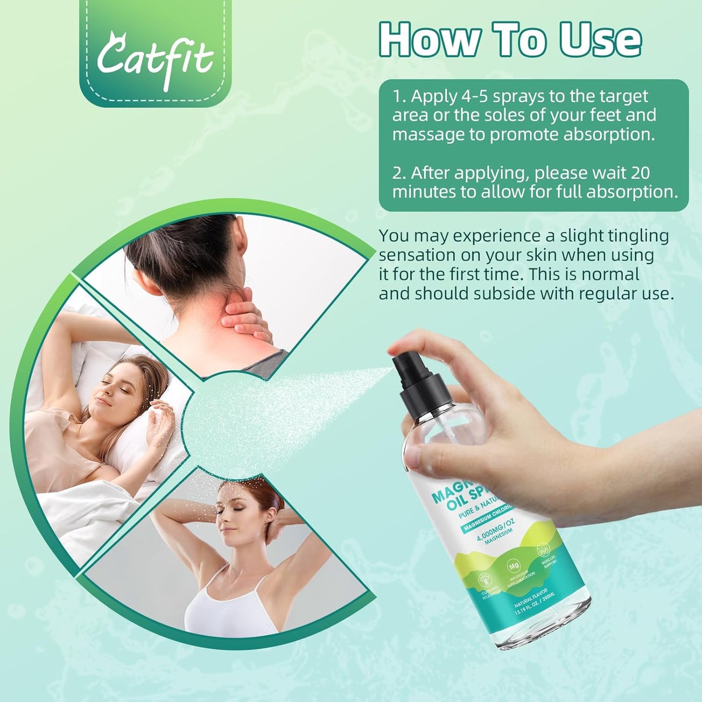 High Potency Catfit Magnesium Oil Spray for Feet and Sleep - Natural Magnesium Chloride with Trace Minerals - Soothes Muscles and Supports Mood - 390ml