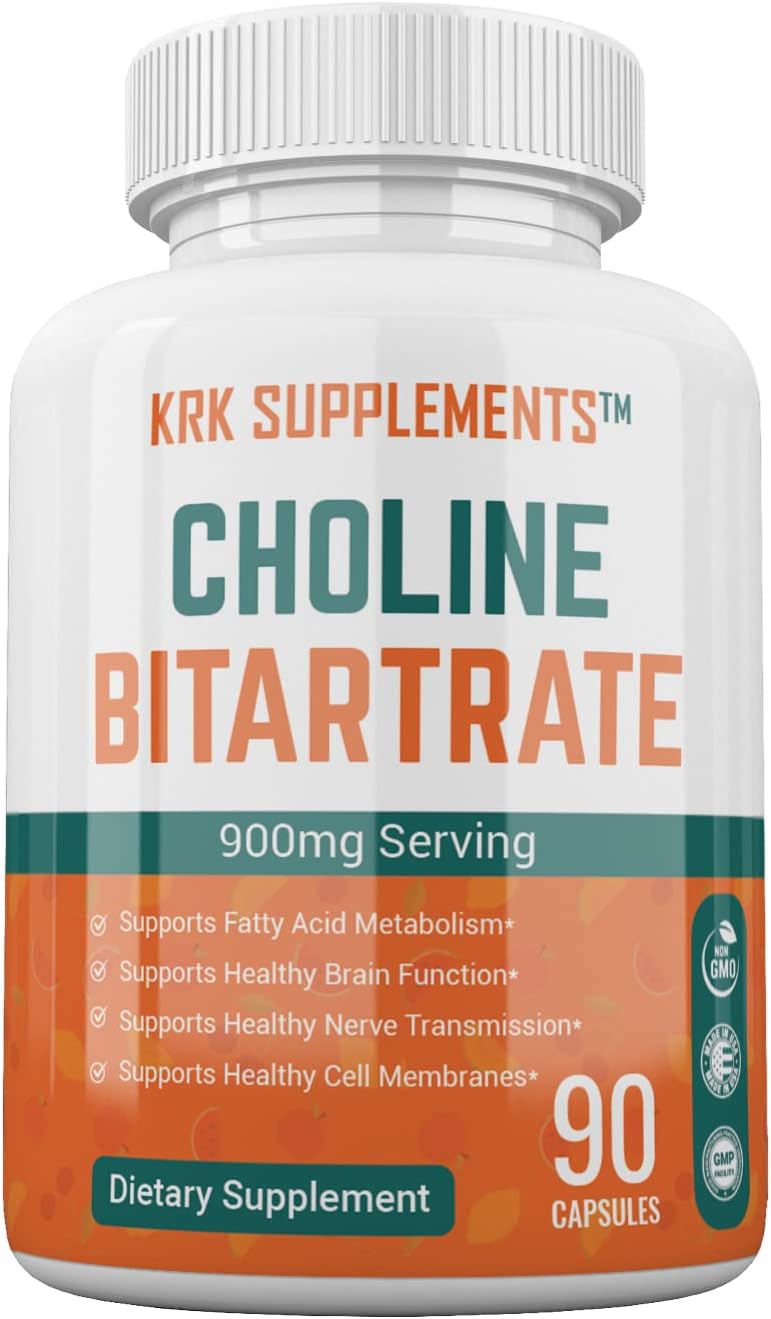 High Potency Choline Bitartrate 900mg, 90 Capsules, KRK SUPPLEMENTS