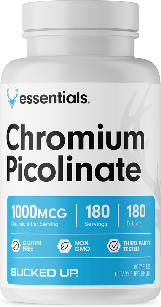 High Potency Chromium Picolinate 1000mcg Tablets - Bucked Up Essentials (180 Servings)