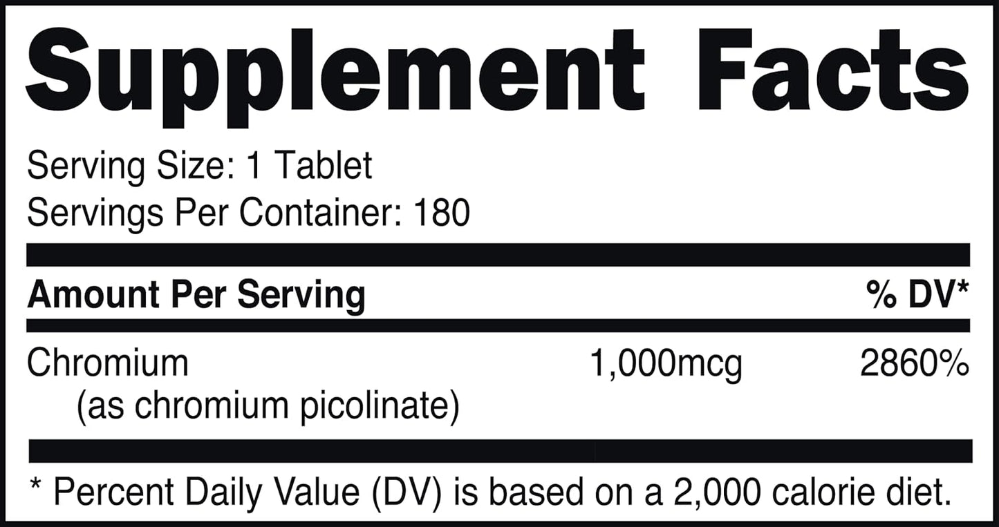High Potency Chromium Picolinate 1000mcg Tablets - Bucked Up Essentials (180 Servings)